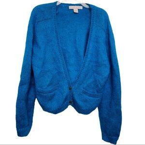 WHITNEY BROOKS Mohair Blend Cardigan Blue Large